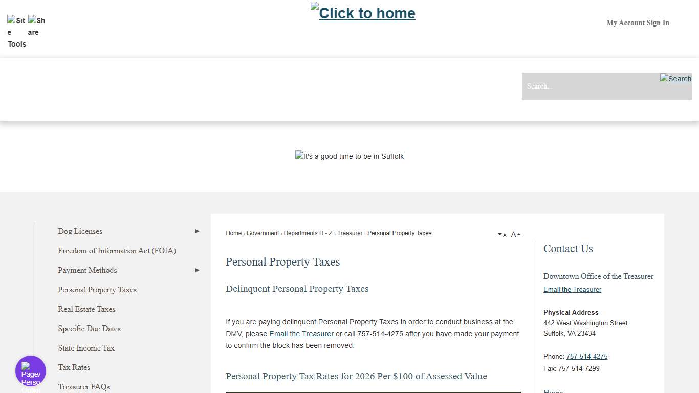 Personal Property Taxes Suffolk, VA