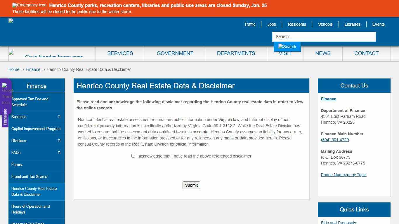 Henrico County Real Estate Data & Disclaimer » Henrico County, Virginia