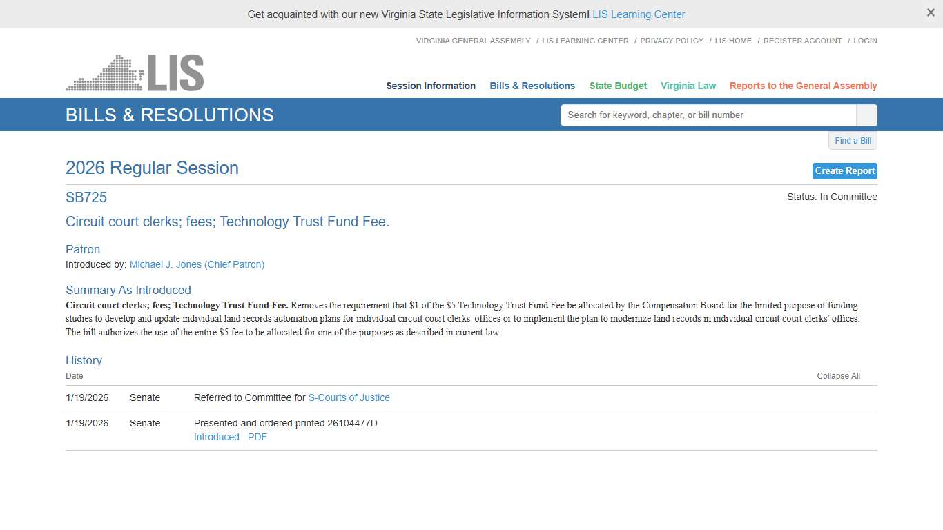 SB725 - 2026 Regular Session LIS